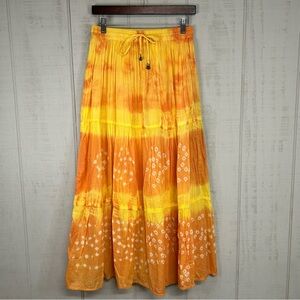 Vtg Tiered Broomstick‎ Maxi Skirt OS Cotton Crinkle Gauze Hippie Gypsy Tie Dye
